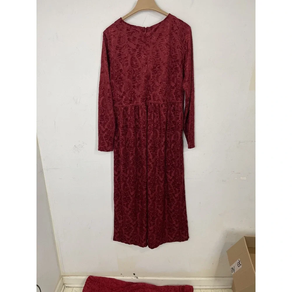 Worthington Womens Dress 12 Burgundy Velvet Burnout Vintage Cottage Christmas‎